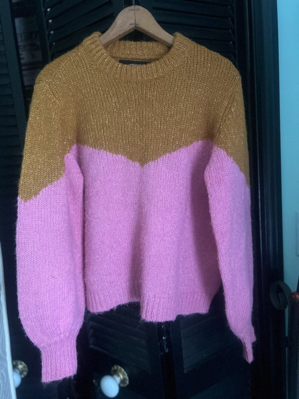 VERO MODA Winnie Colorblock Chevron Knit Sweater Pink Gold Size L